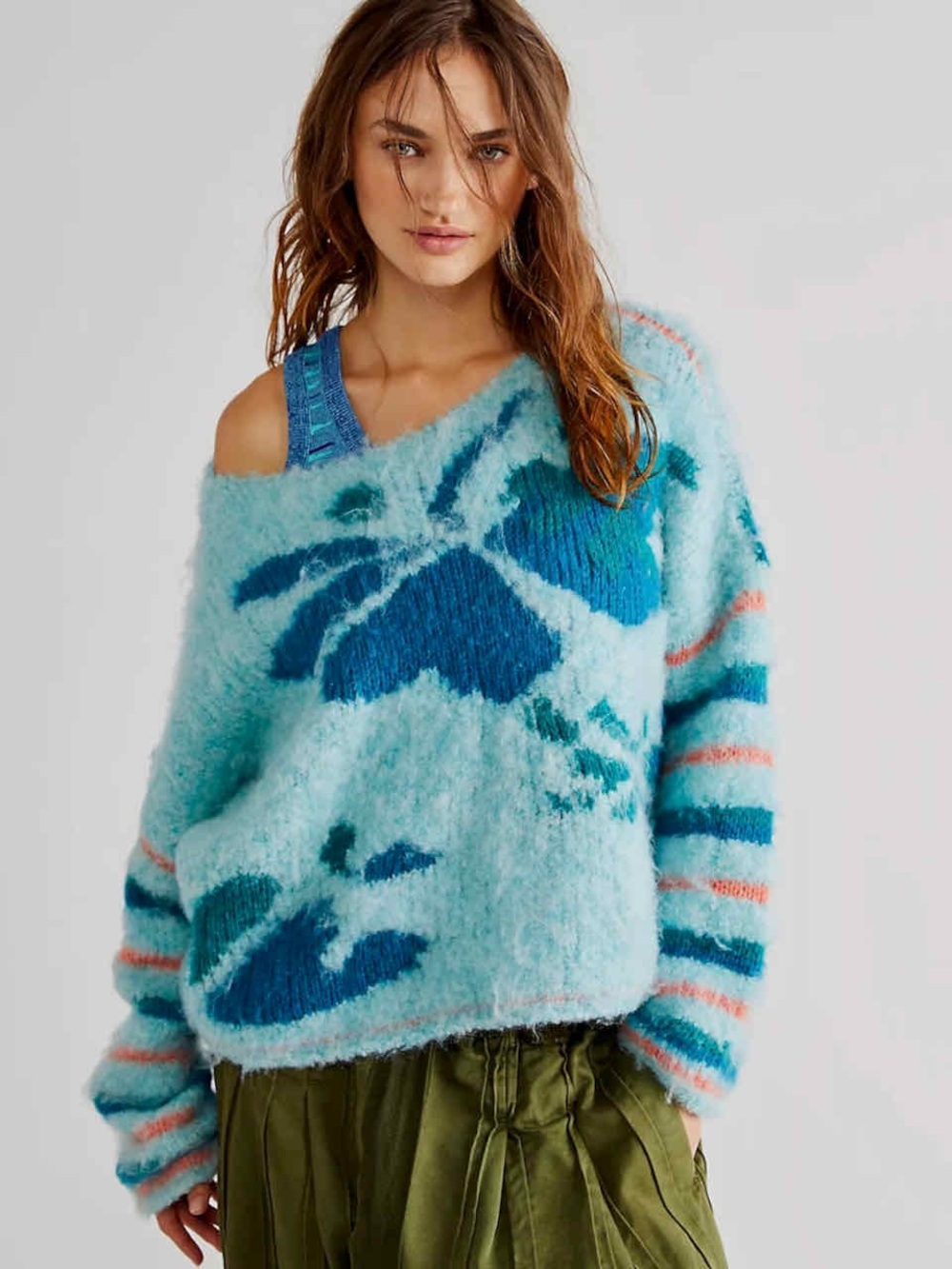 Free People Lily Pullover in the Mosaic Sky Combo colorway wool blend size large